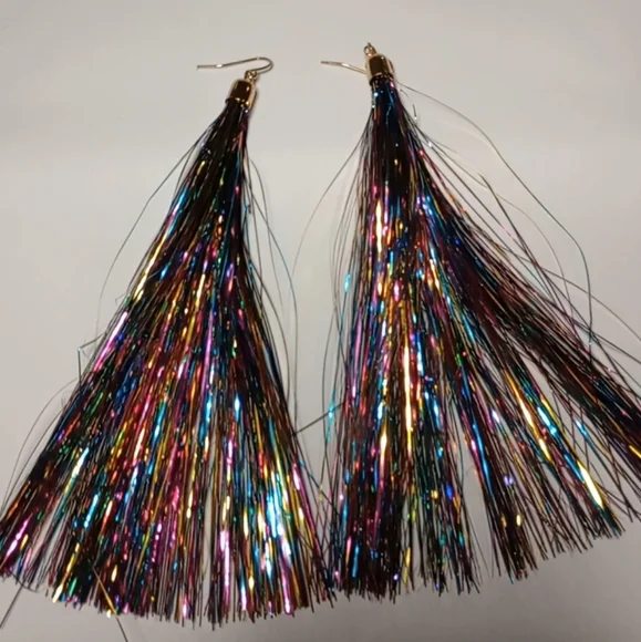 COLORFUL TINSEL EARRINGS - Picture 7 of 8
